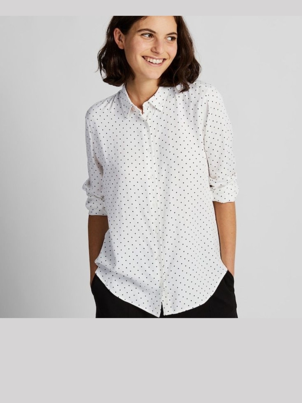 Uniqlo Rayon Blouse White with Black Polka Dots